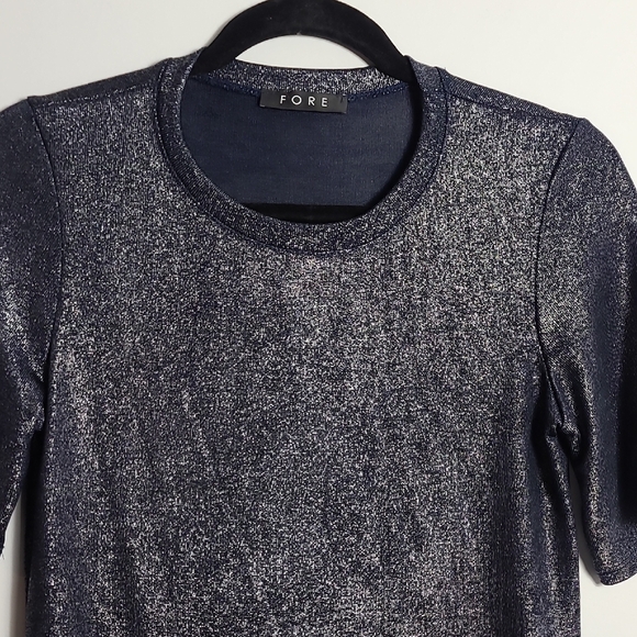 FORE Blue Shimmer Metallic Women's Short Sleeve Top Size Large - Picture 7 of 16